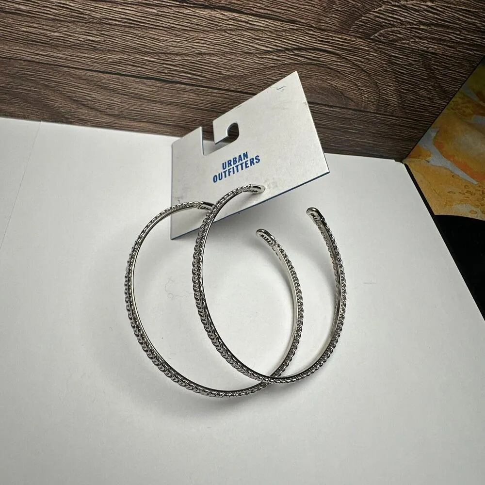 Urban Outfitters Large Silver Tone Hoop Pierced Earrings NWT $17 - Image 3