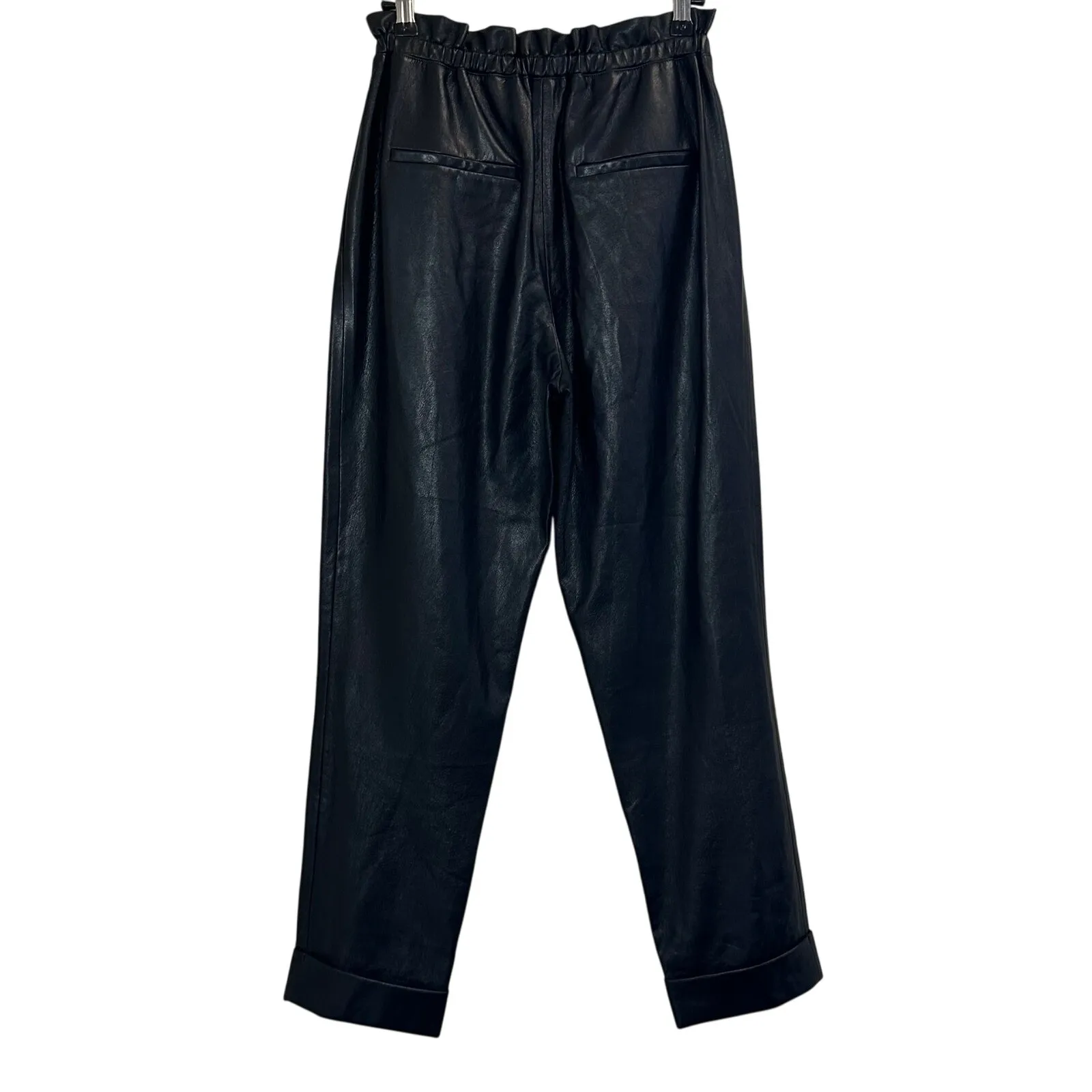 Alice + Olivia Womens Black Faux Leather Ankle Trousers Pants XS Pockets Pleated - Image 2