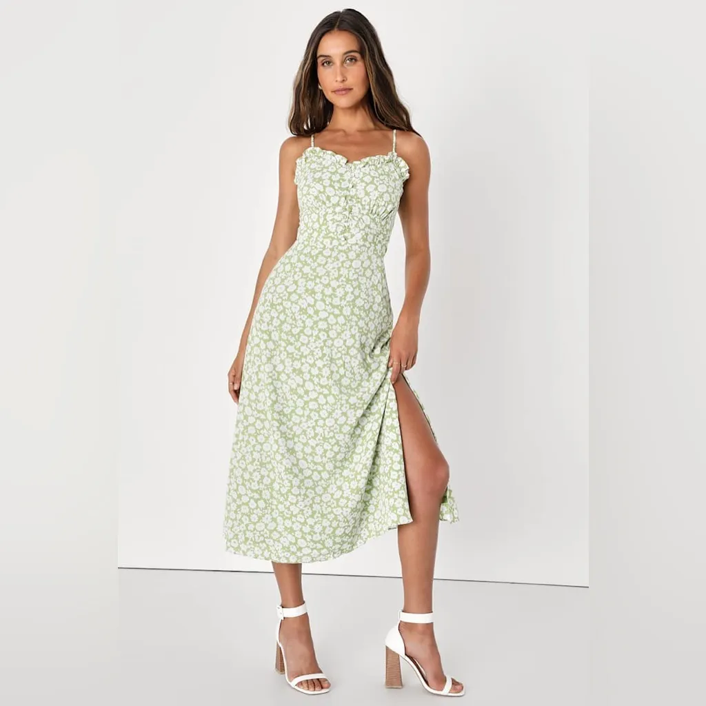 Timeless Touch Green Floral Print A-Line Midi Dress S - Image 13
