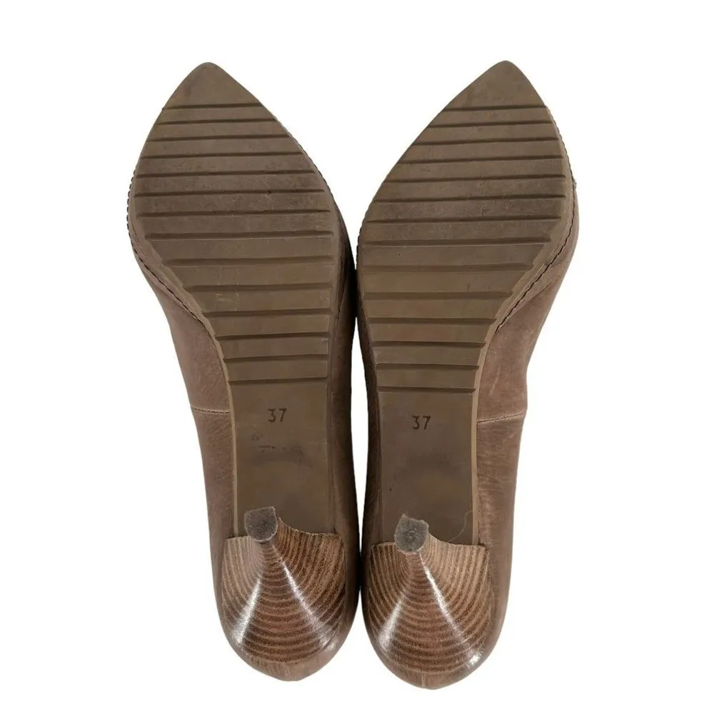 PURA LOPEZ Fawn Brown Leather Platform Pumps Heels Size 37 Tan - Image 6