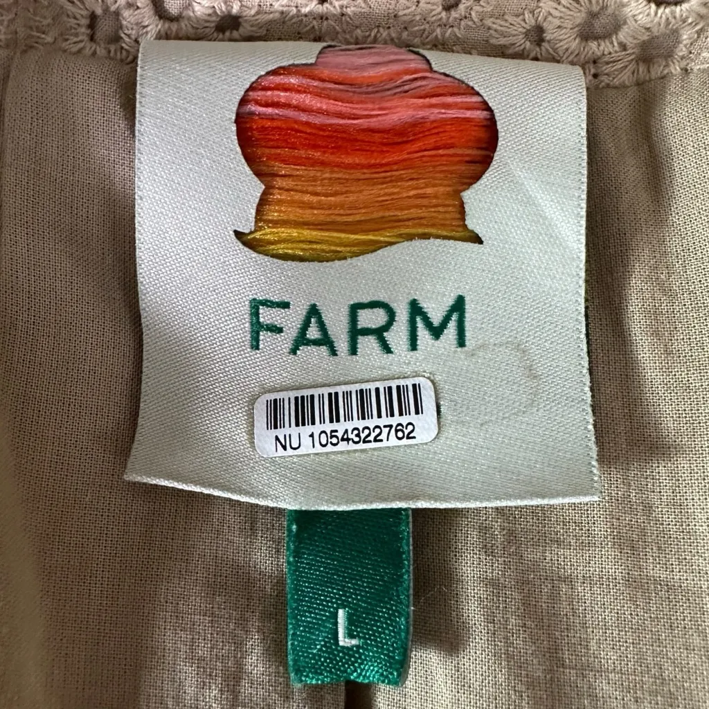 Farm Rio Khaki Pineapple Cotton Eyelet Trench Coat Size Large Neutral Bohemian - Image 13