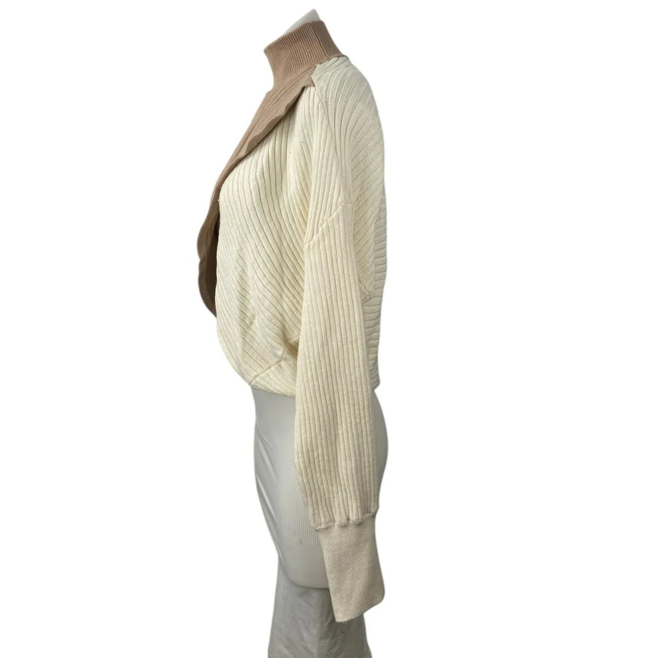 Express Brown Cream Colorblock Turtleneck Long Sleeve Crop Wrap Sweater Top Sz S - Image 2