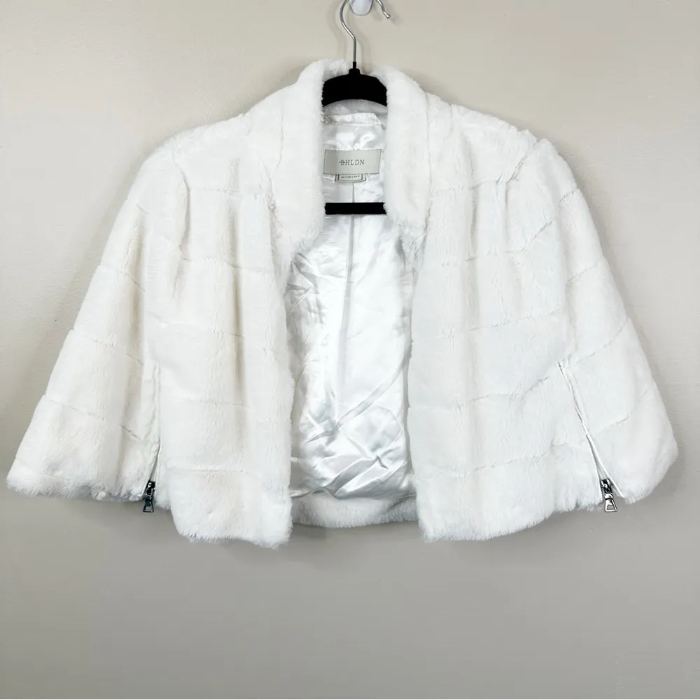 BHLDN Shawl Jacket Wrap Womens Small White Faux Fur - Image 2