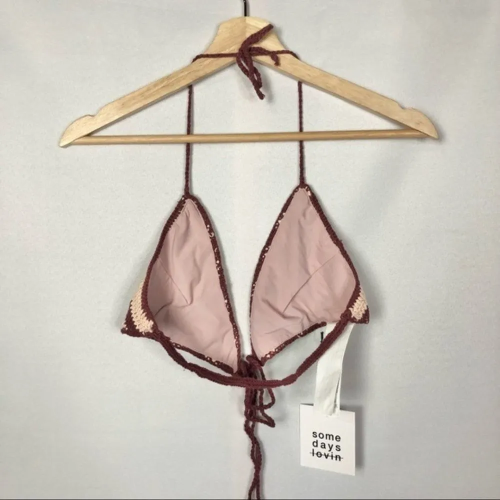 Somedays Lovin NEW REVOLVE ' Miles Crochet Tie Halter Swim Top M - Image 5