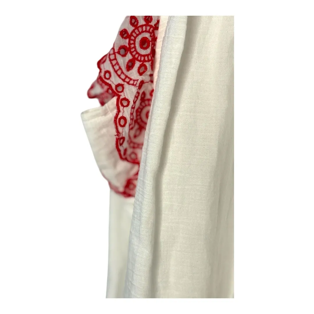 Crown‎ & Ivy Eyelet Top Smocked Ruffle White Red Cotton Women Plus Size 3X - Image 5