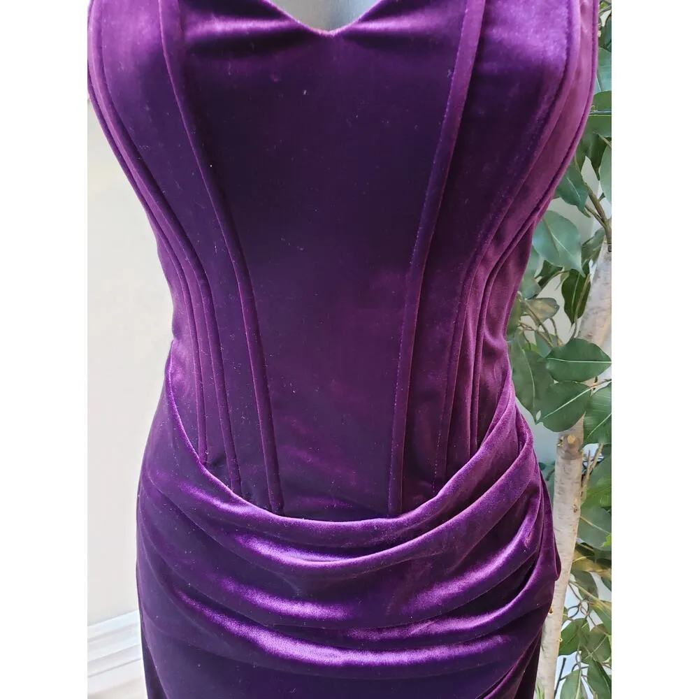 Super down Cocktail Dress Womens Medium Purple Velvet Off The Shoulder Back Zip - Image 9