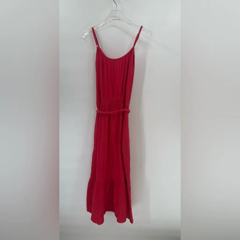 Evereve Midi Pink Dress Size Large Sleeveless Gauzey Cotton Waist Tie size S - Image 2
