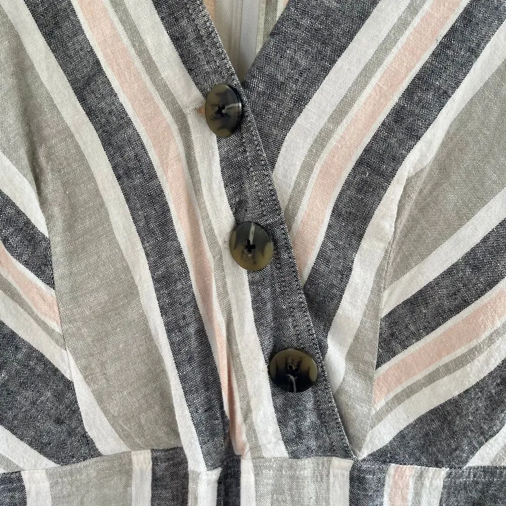 Urban Outfitters Women's Karen Striped Surplice Button Through Jumpsuit Size L - Image 4