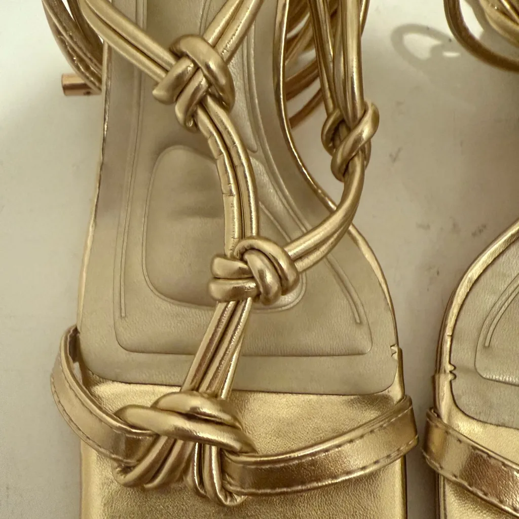 AZALEA WANG Stupendous Gold Ankle Wrap Lace Up High Linking Heel Sandal Size 6.5 - Image 12