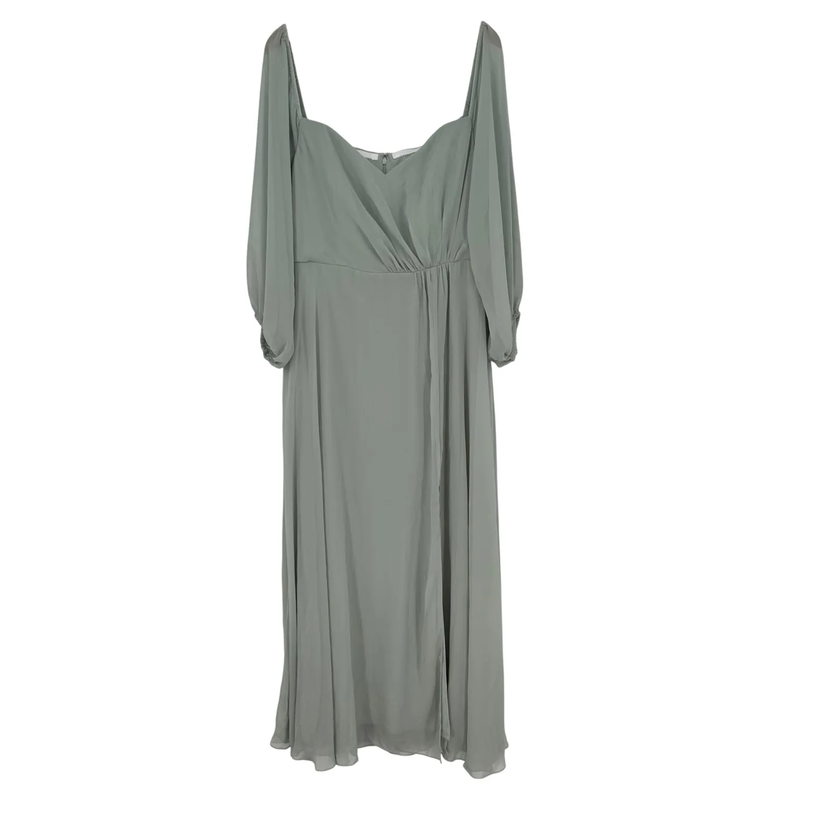Dessy Collection Convertible Neck Long Sleeve Chiffon Gown Willow Green Size 16 - Image 3
