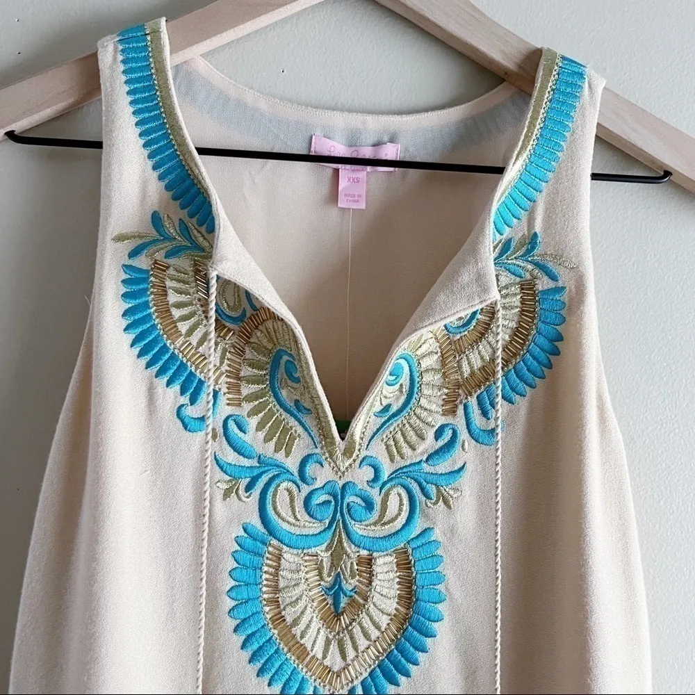 NWT Lilly Pulitzer Embroidered Aubra‎ Shift Dress in Sand Dune, Sleeveless, XXS - Image 5