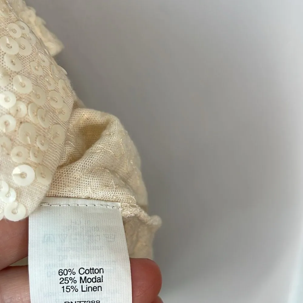 J. Crew Sequin & Terrycloth Linen Cotton Blend Tank Top Cream - Image 6