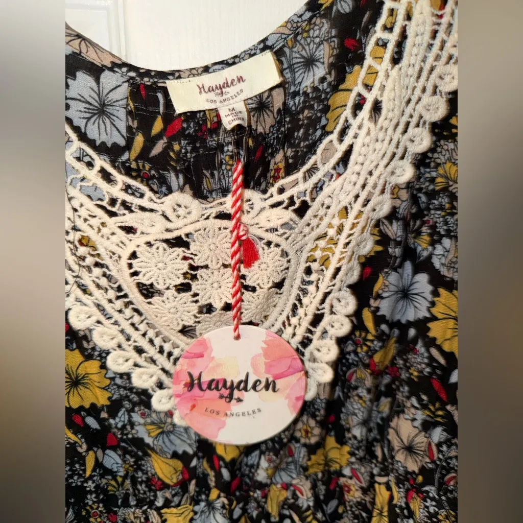 Hayden Black Floral Dress with Lace Detail. NWT. Size Med - Image 2