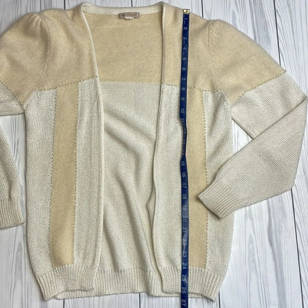 60s Vintage Giorgi Angora and pearl knit cream open sweater small White - Image 5