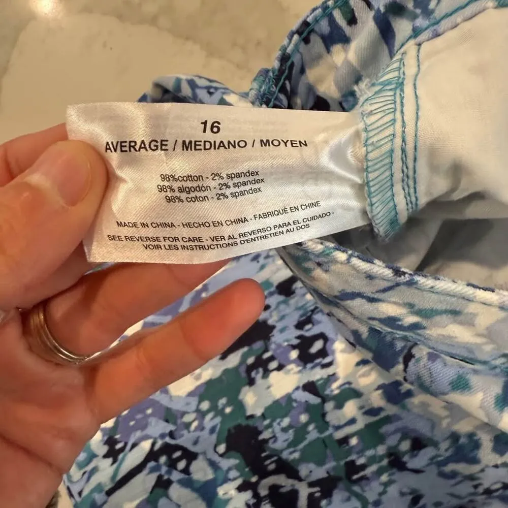 Nine West Chrystie Capri Pants Women's 16 Multicolor Blue Mid Rise Soft Twill - Image 7