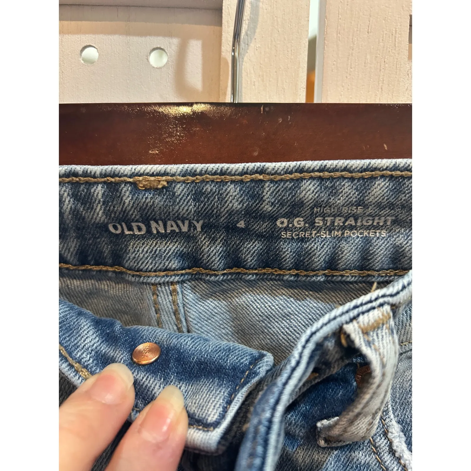 Old Navy OG Straight High Rise Jeans Secret Slim Pockets Light Wash‎ Distressed - Image 5