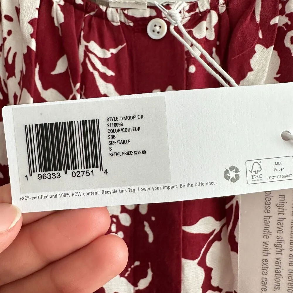 Outerknown Floral Maxi Dress Womens Small Cotton Silk Red White Pockets NWOT - Image 13