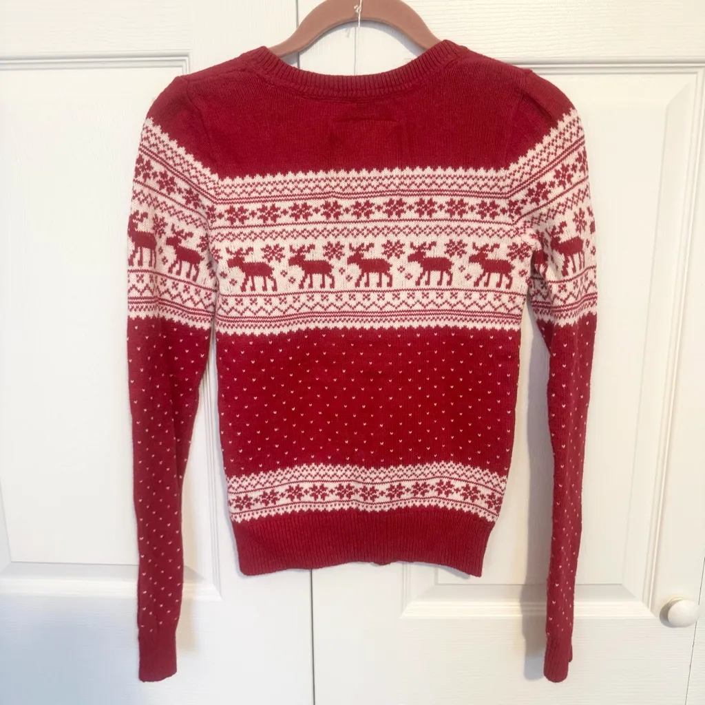 Vintage Y2K Abercrombie & Fitch Red and White Reindeer Sweater SMALL - Image 4