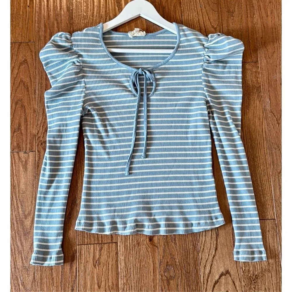 Anthropologie Porridge striped puff sleeve tie neck blouse xl - Image 10