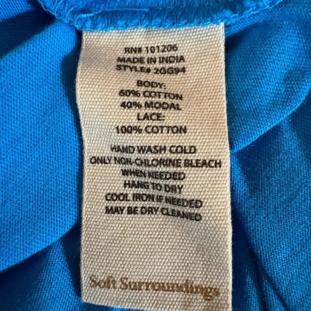 Soft Surroundings Vibrant Teal v-neck top with crochet or loop trim details M - Image 5