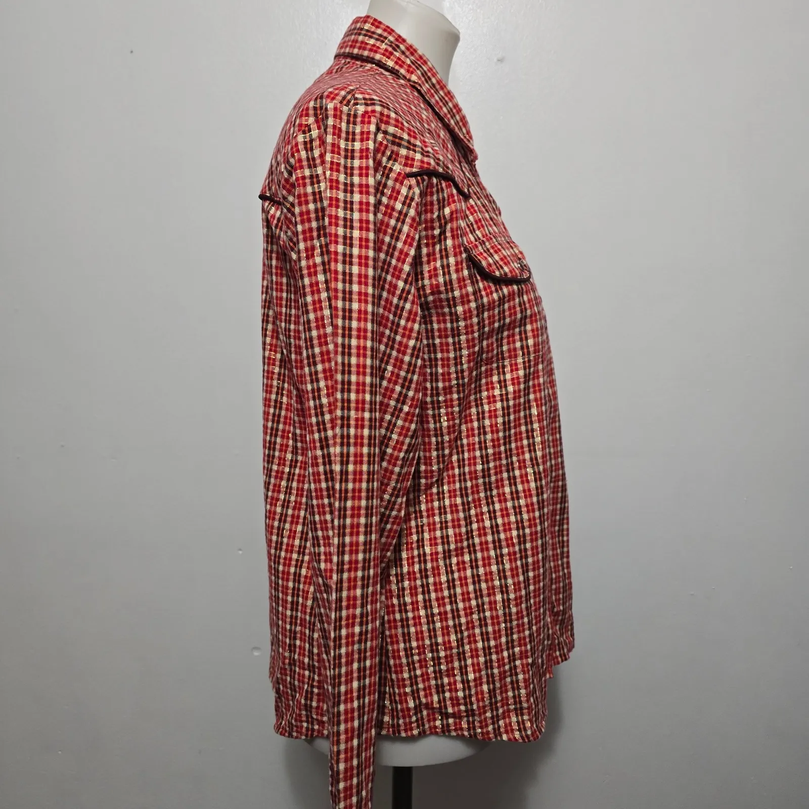 Panhandle Slim Womens Red Plaid Western Snap Front Shirt L Western Rodeo Size L - Image 4