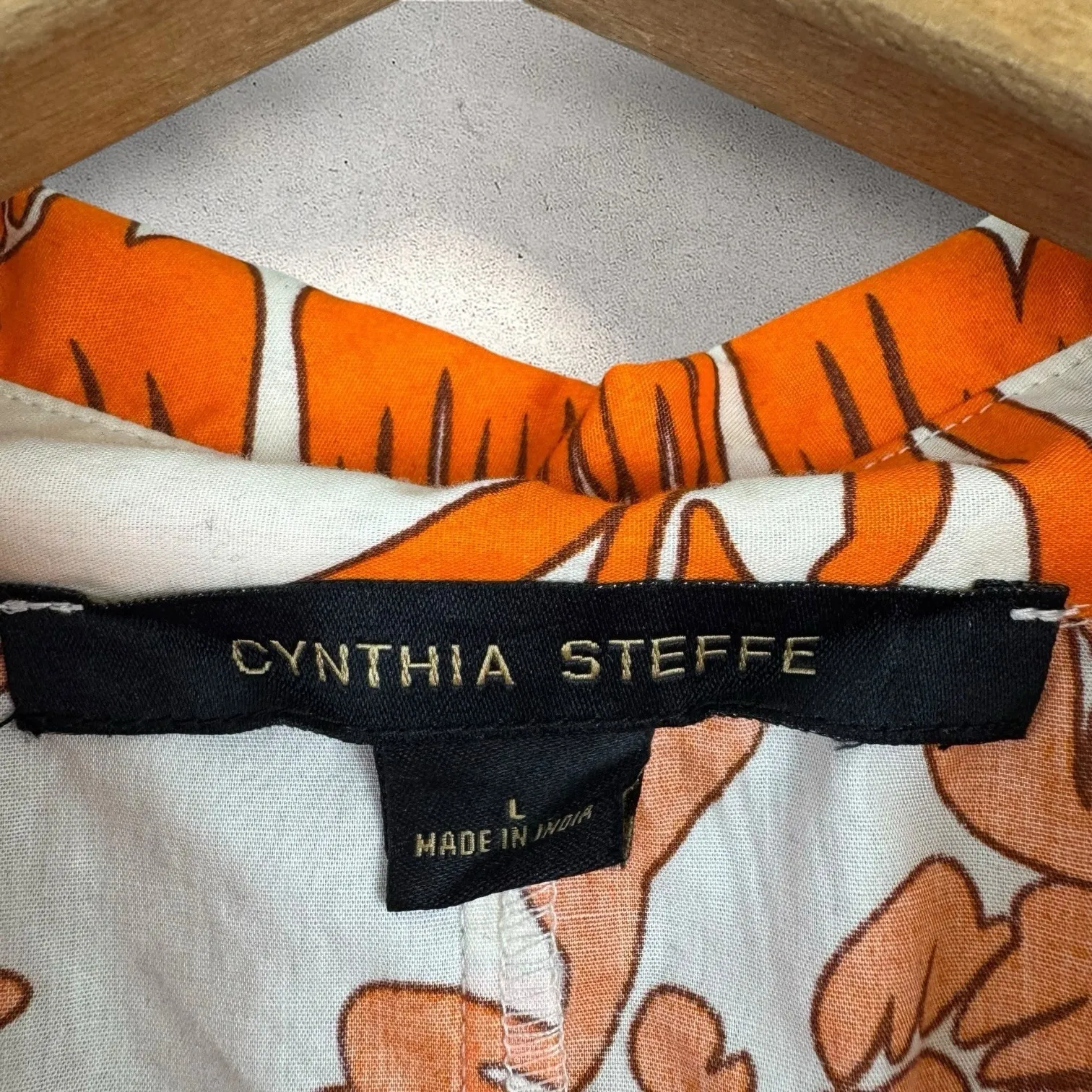 CYNTHIA STEFFE‎ Fit & Flare A-Line Floral Belted Poplin Dress Button Up Sz L - Image 6