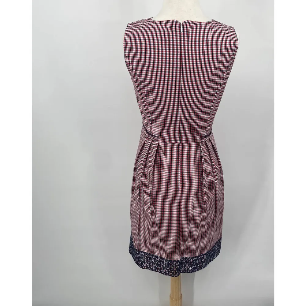 Brooks Brothers Shift Dress Pleated Waist Cotton Eyelet Hem Red Gingham Womens 8 - Image 9