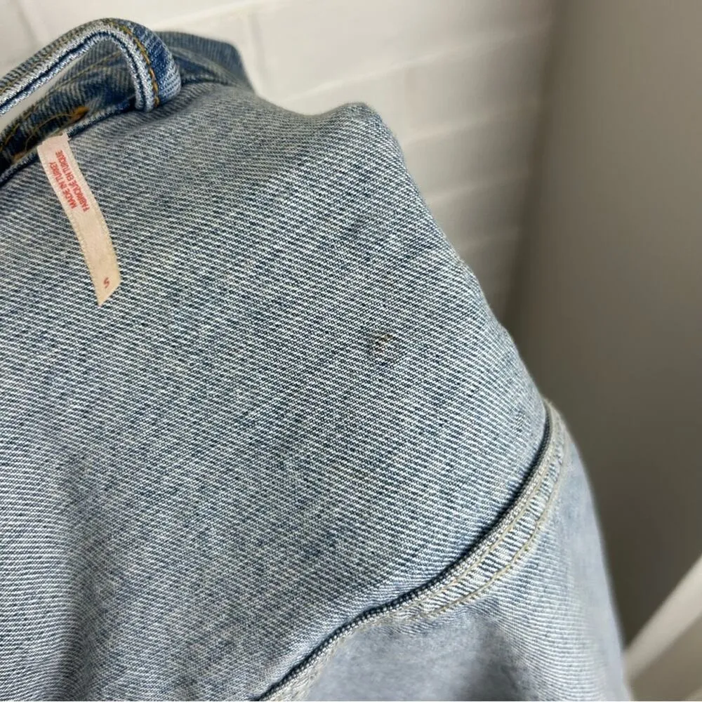 Oversized Studded Distressed Denim Trucker Jacket Size S - Image 7