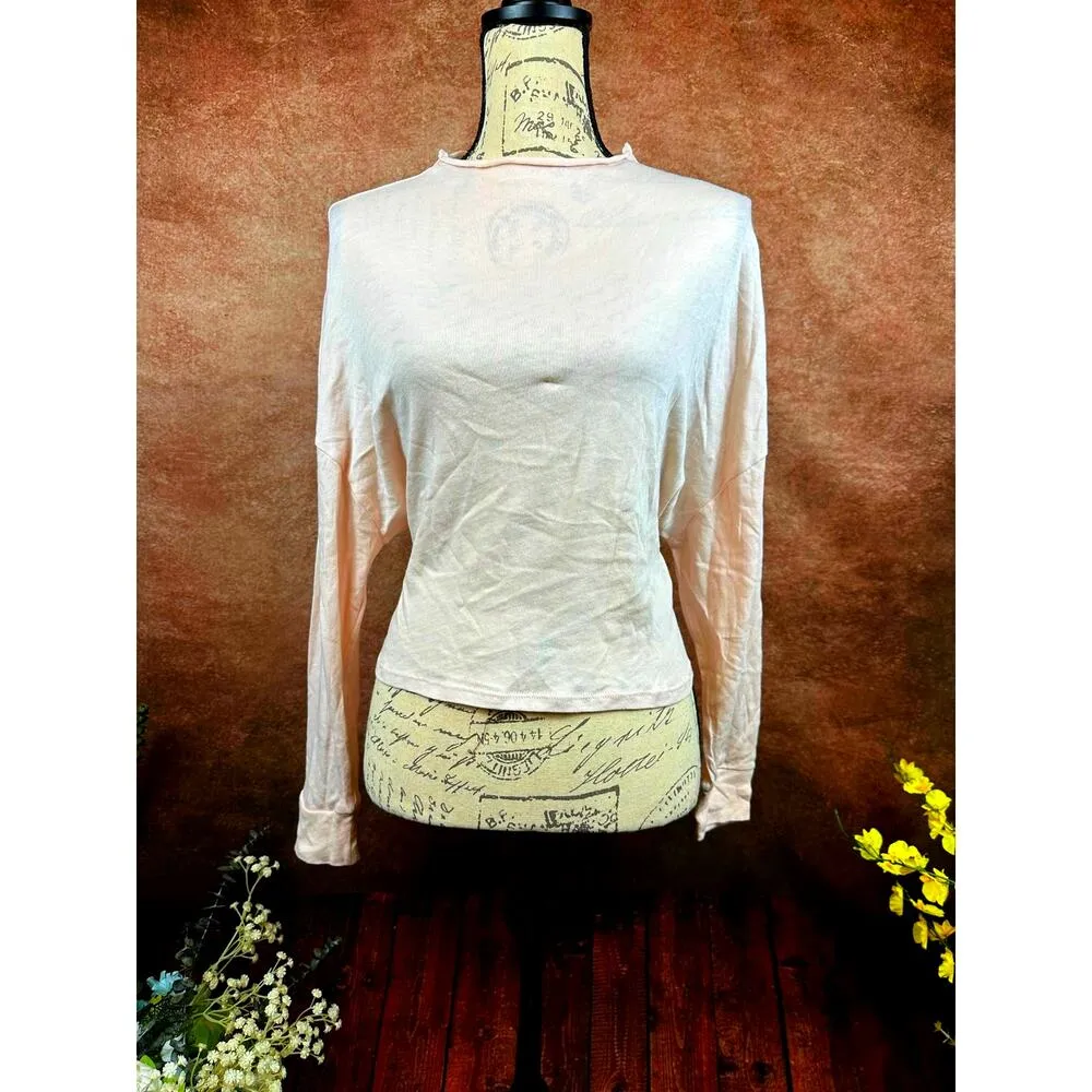 Chaser Gauzy Cotton Funnel Neck Drop Shoulder Dolman Tee Light Pink  S - Image 5