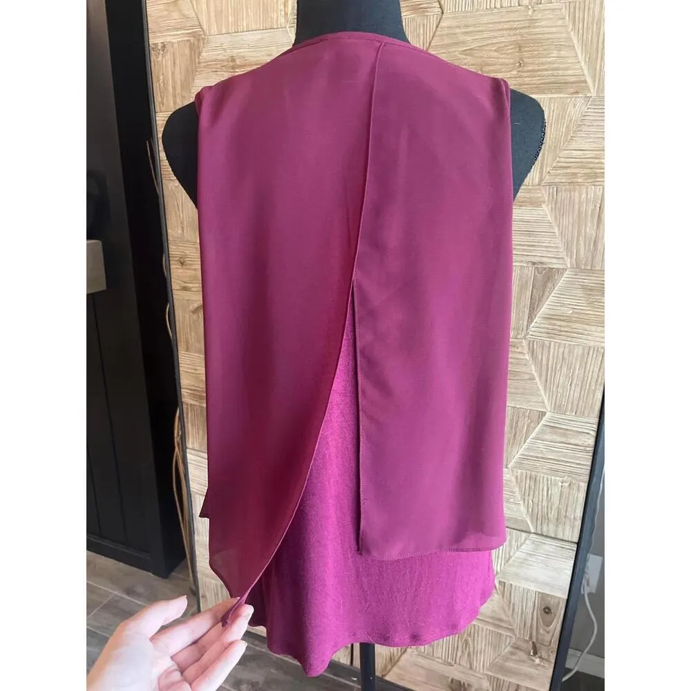 B Wear Ladies Top Size Large Eggplant Sleeveless Flyaway Lined Career Purple - Image 3