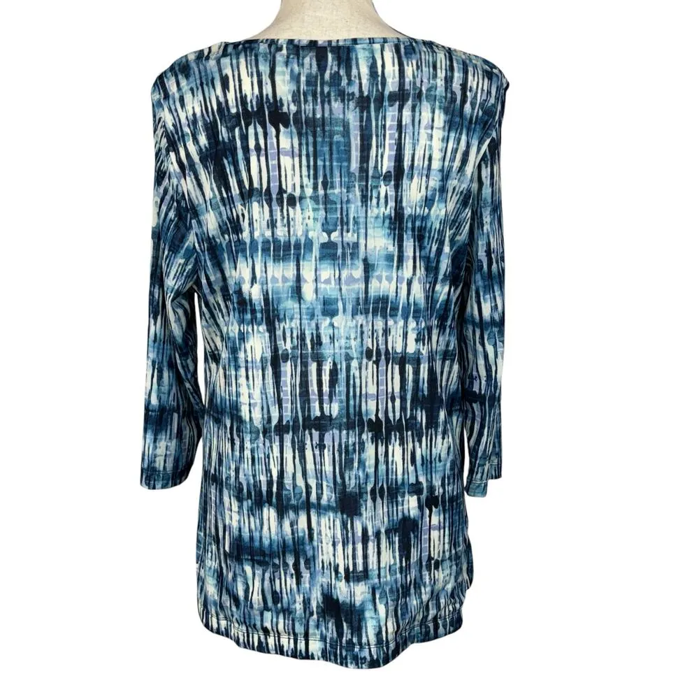 Easywear by Chico’s SZ 2 (Large) Top Abstract 3/4 Sleeve Stretch Lined Blue - Image 3