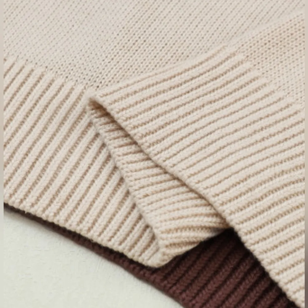 NEW Brown Black and Tan Colorblock Bishop Sleeve Sweater Size L - Image 6