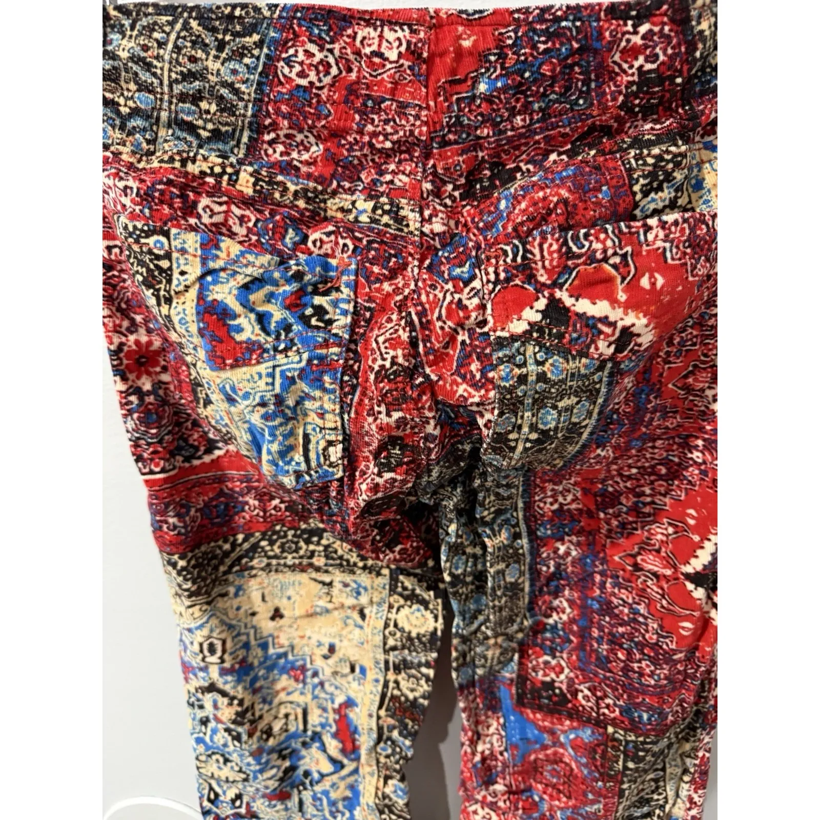 We The Free Free People Penny Paisley Patchwork Print Corduroy Flare Pants Sz 26 - Image 5
