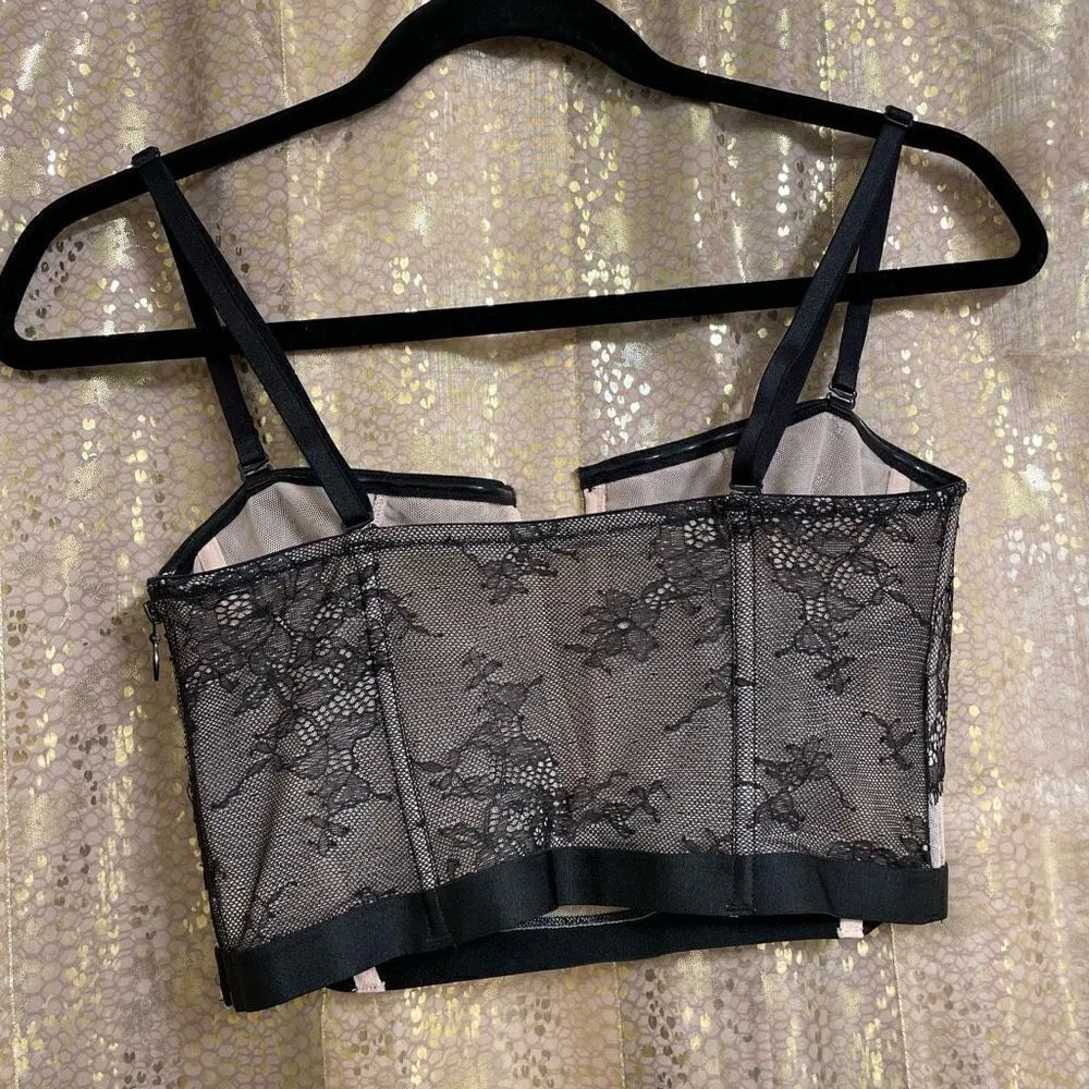 Victorias Secret Very Sexy Black Nude Lace Plunge Longline Bra Top Large - Image 2