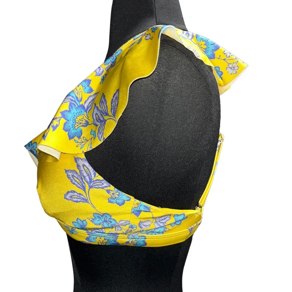 Sam Edelman Yellow Provençal Floral Ruffle Shoulder Bikini Top - Image 4