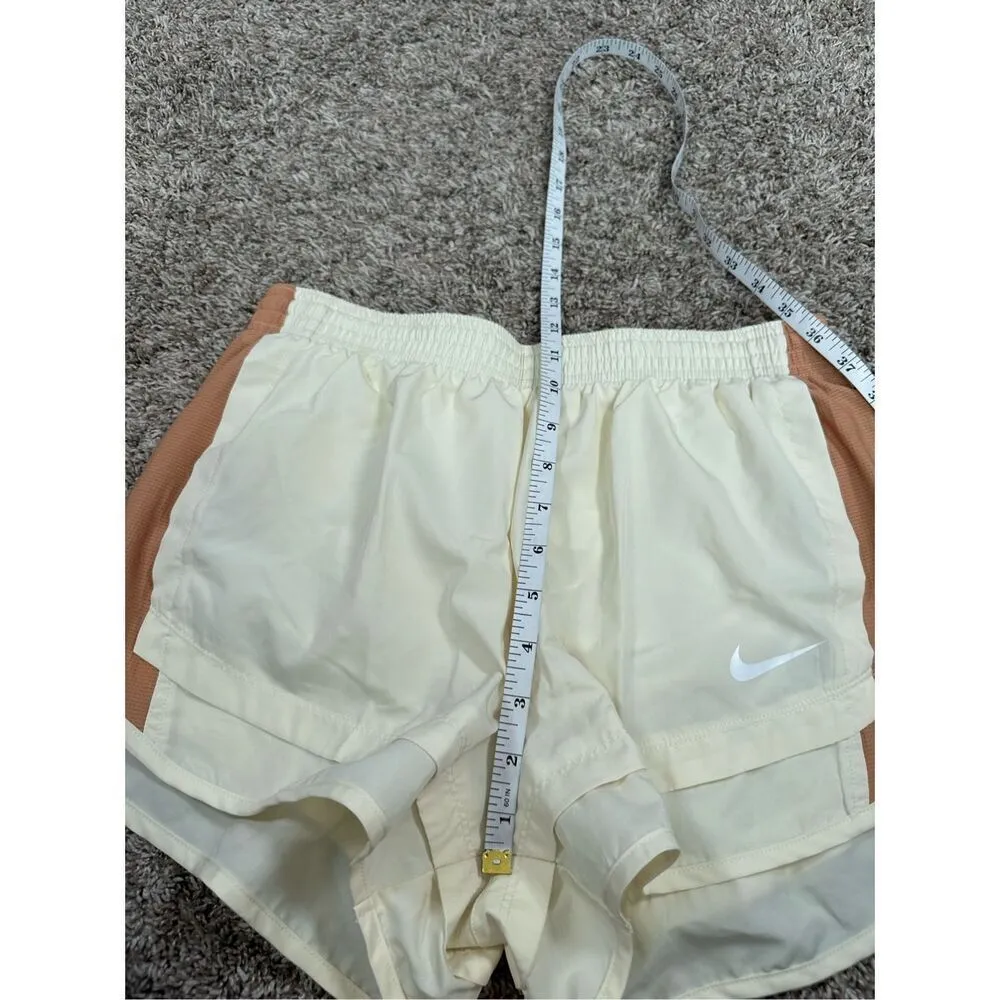 Nike Women's M Dri-fit Tempo Running Shorts Cream Tan Brown Brief Lined Athletic - Image 6