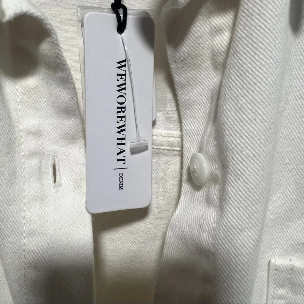 We What Wear White Denim Boyfriend Shirt Rigid Denim, New with tags - Image 6