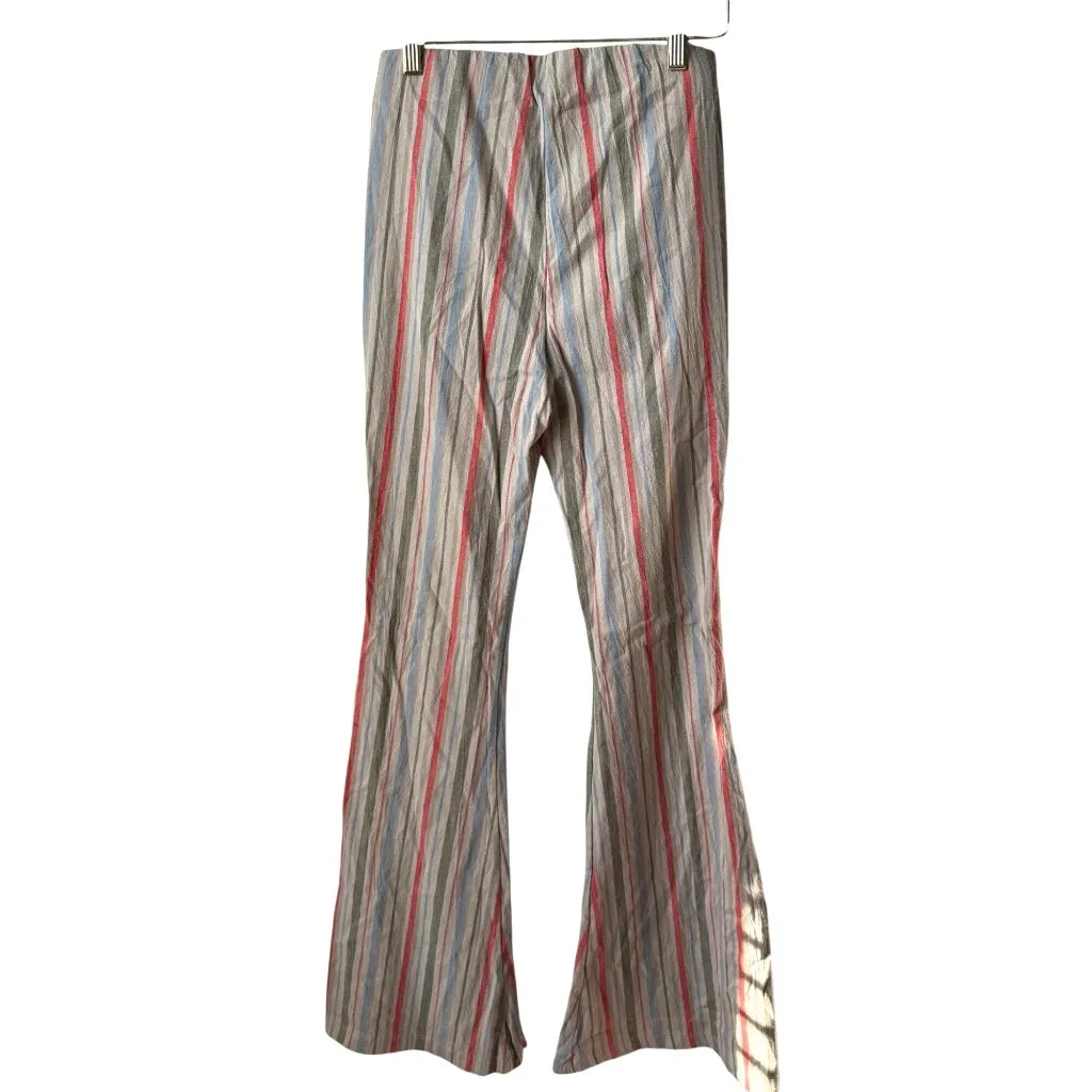Free People Slim Flare Pull-On Pants Striped Sz S Retro Boho 70's Indie Coastal - Image 2