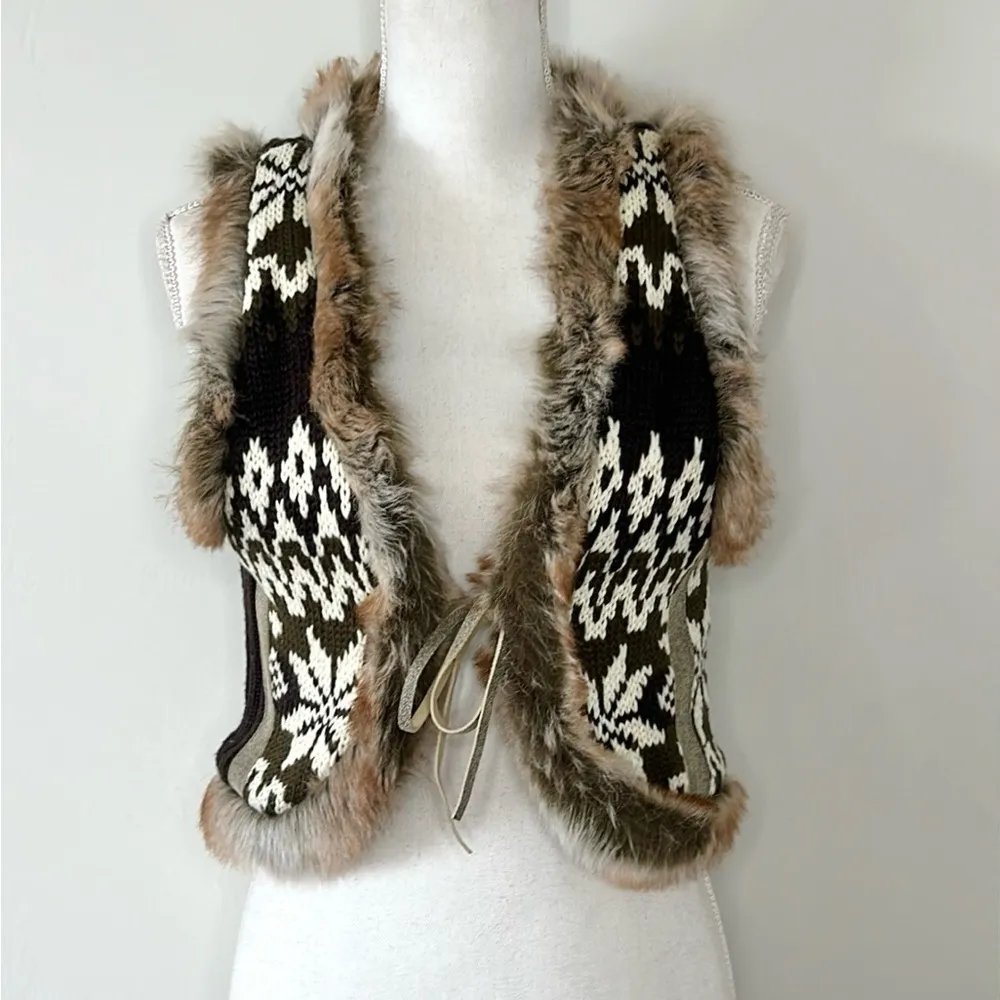 Moda International Fur Sweater Vest Brown Size XS - Image 2
