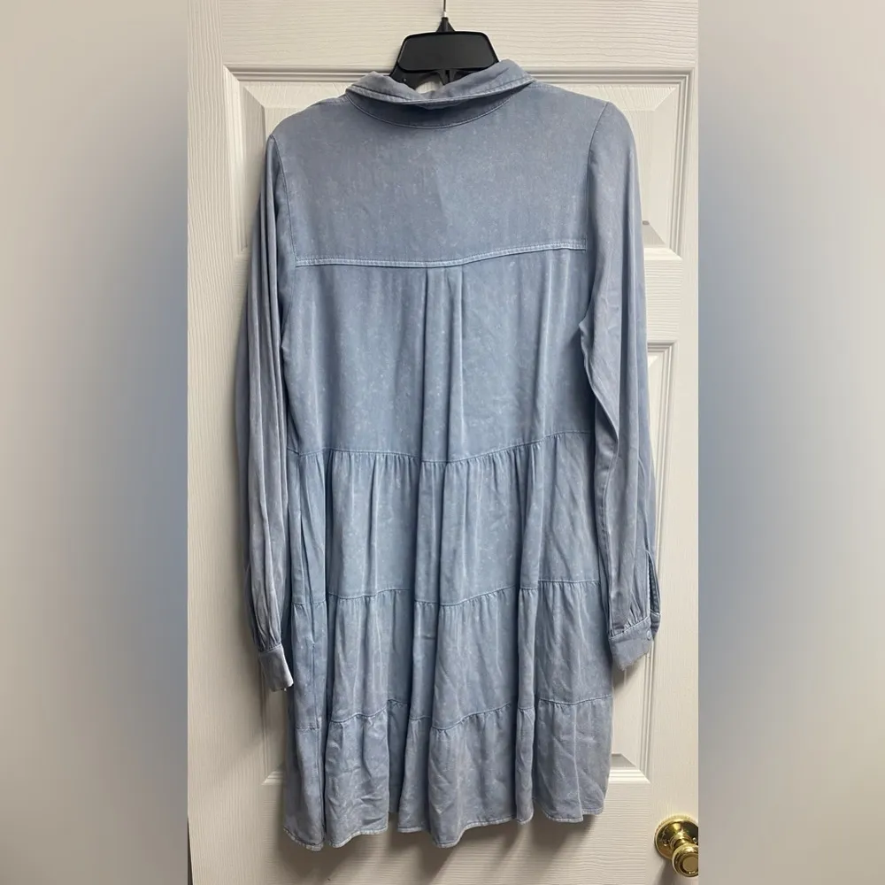 NWOT JODIFL Chambray Tiered/Ruffle Button Down Long Sleeved Dress Size Large - Image 5