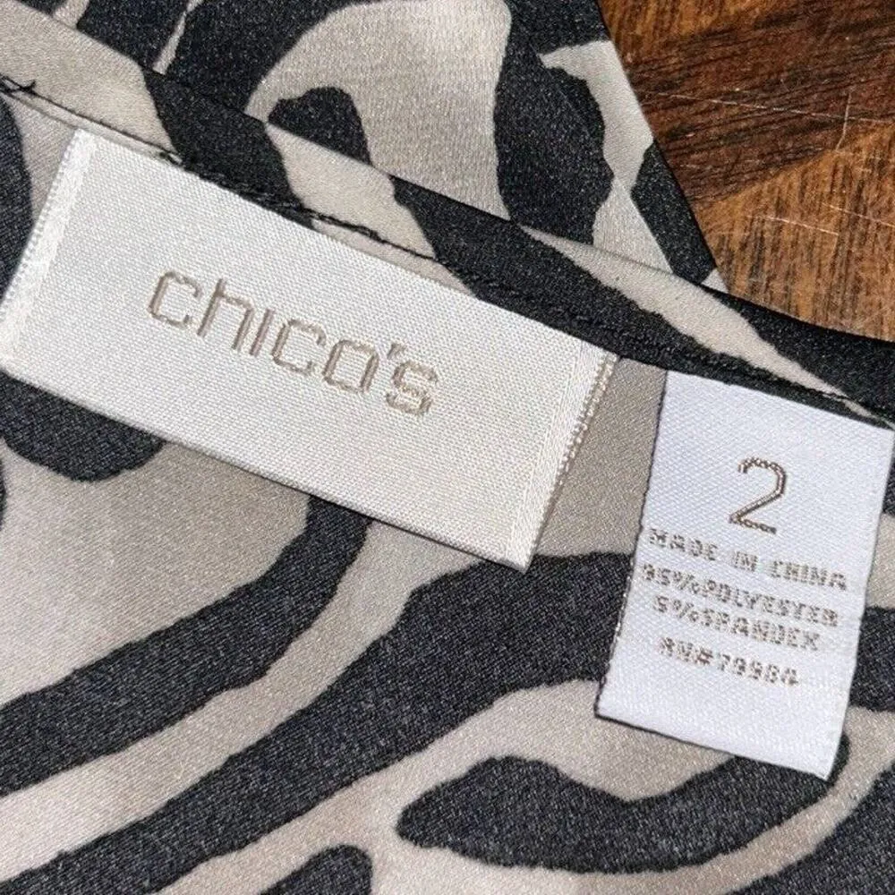 Chicos 2 Sleeveless Blouse Women L Zebra Pleat Scoop Cami Layer Stretch Career - Image 5