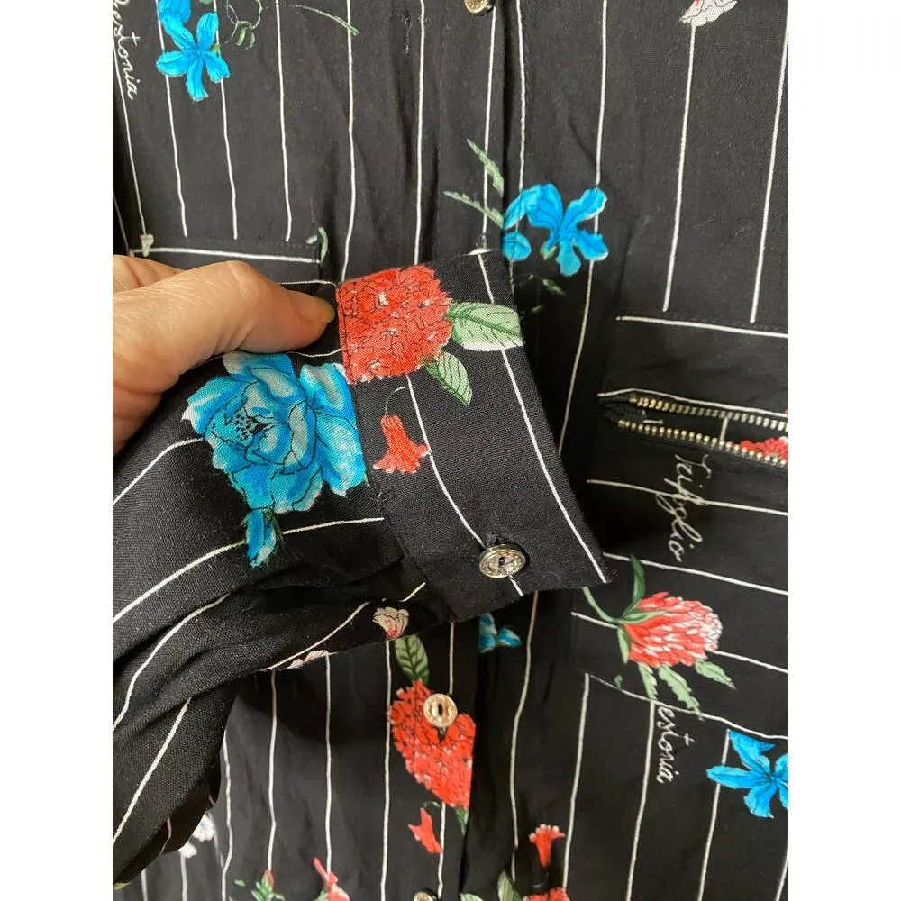 Kula Company women’s Size 42 Long Sleeve Button Floral Pinstripe Shirt Black NWT - Image 4