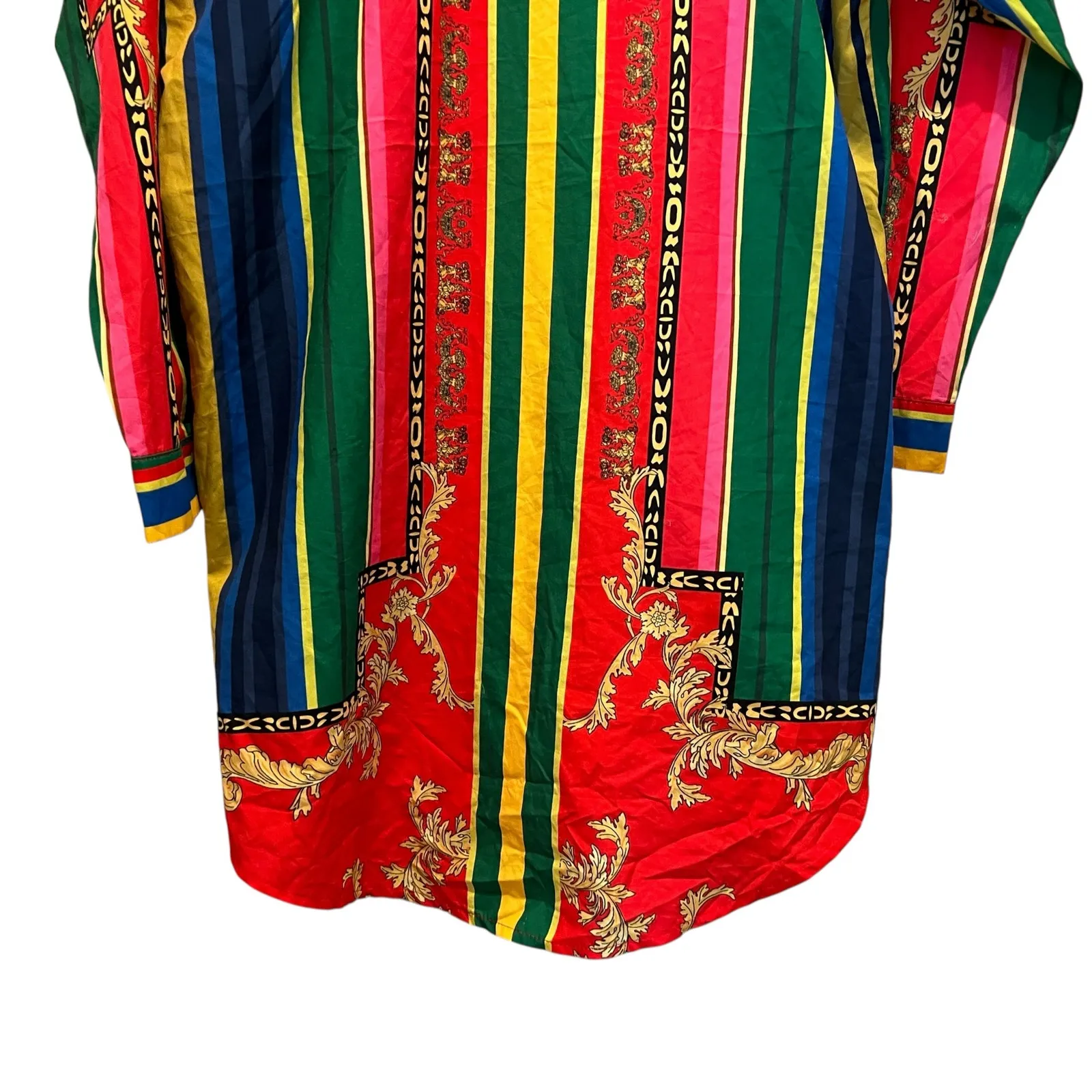 Red Striped Button Up Dress Colorful Sz XL Long Sleeve Preppy - Image 6