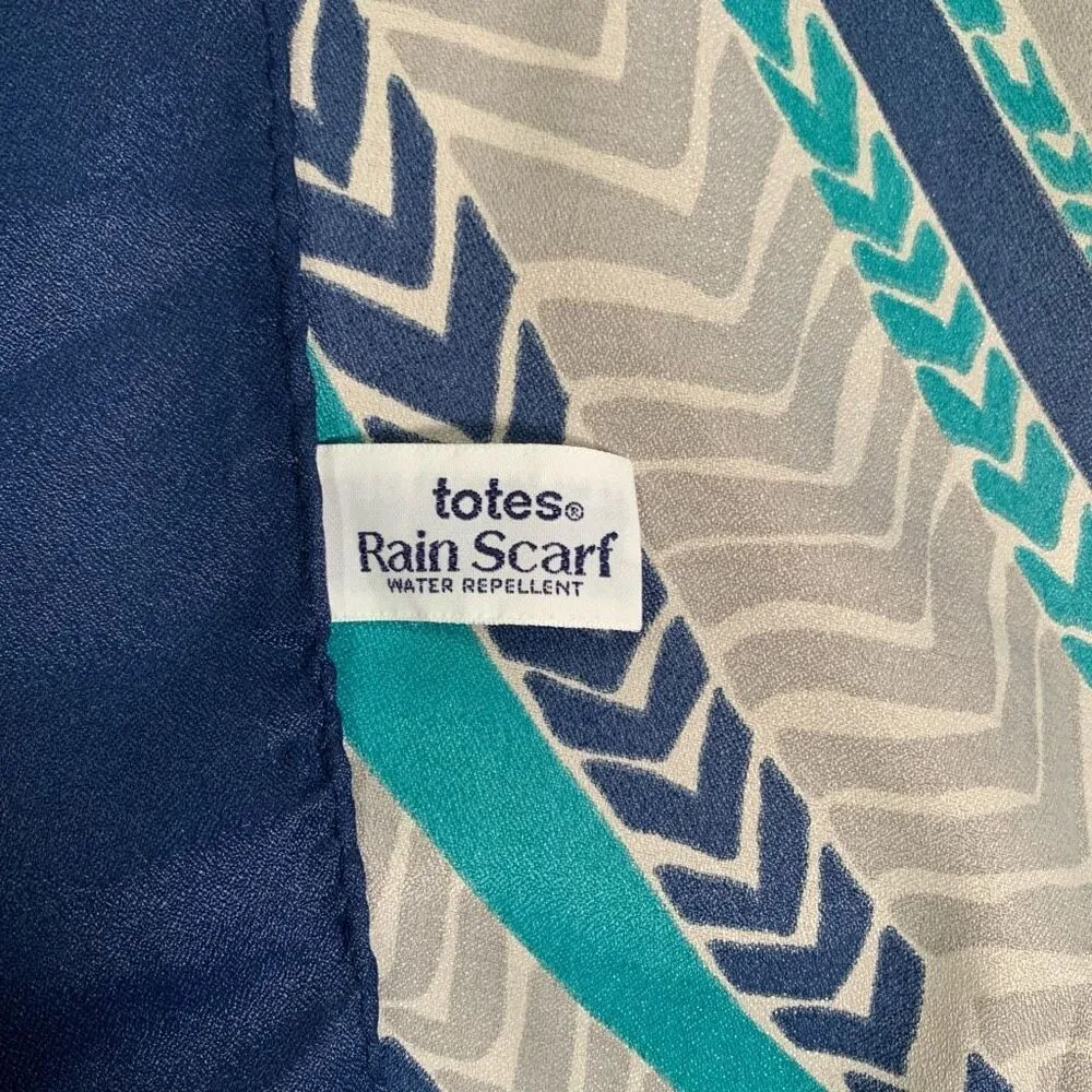 Vintage Totes Rain Scarf Water Repellent Acetate Crepe Blue Teal Beige Accessory Tan - Image 4