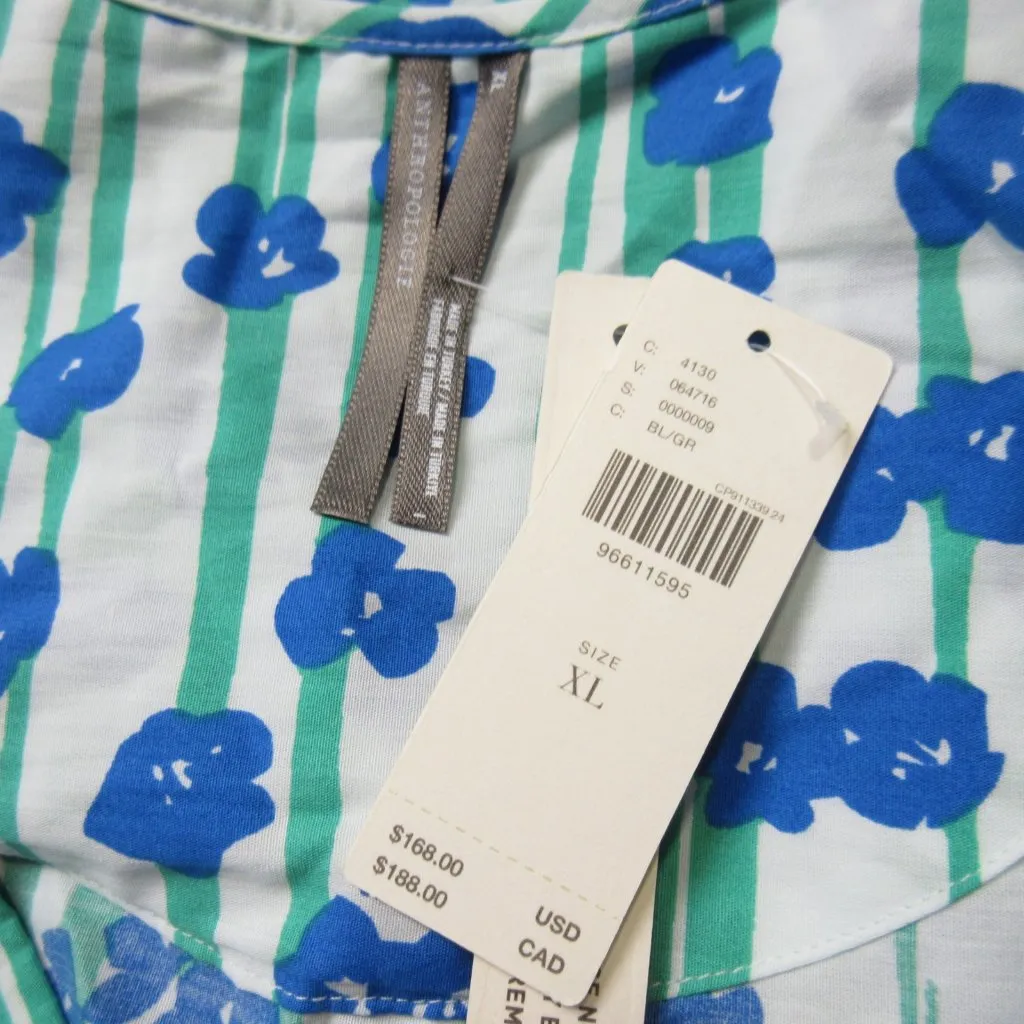 NWT Anthropologie Somerset Maxi in Blue Green Stripe Floral Cotton Tier Dress XL - Image 4