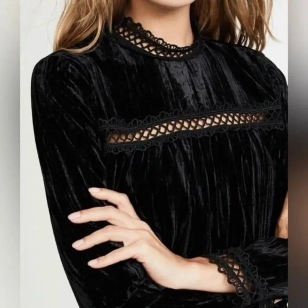 Shoshanna Black Velvet Lace Trim Long Sleeve Dress Size 12 - Image 3