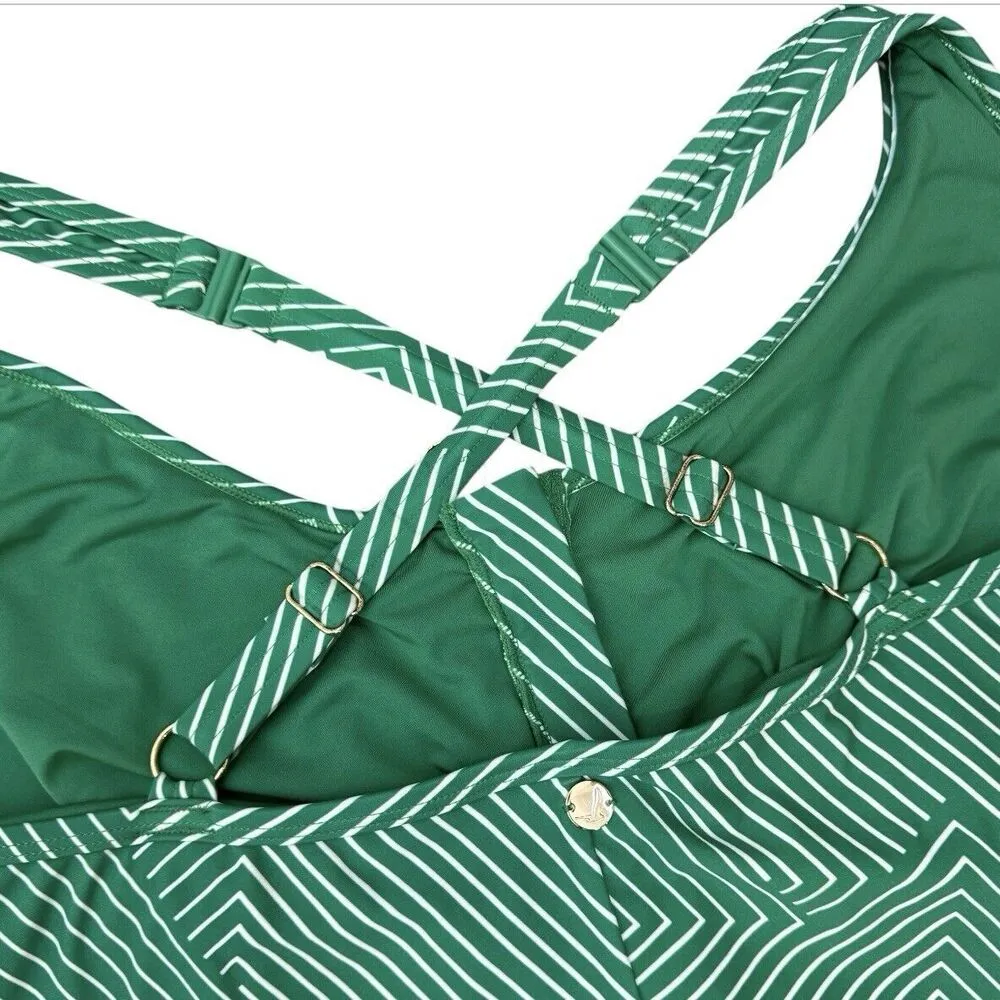Artesands One Piece Cross Over Swimsuit Size 24 Linear Perspective Green Striped - Image 8