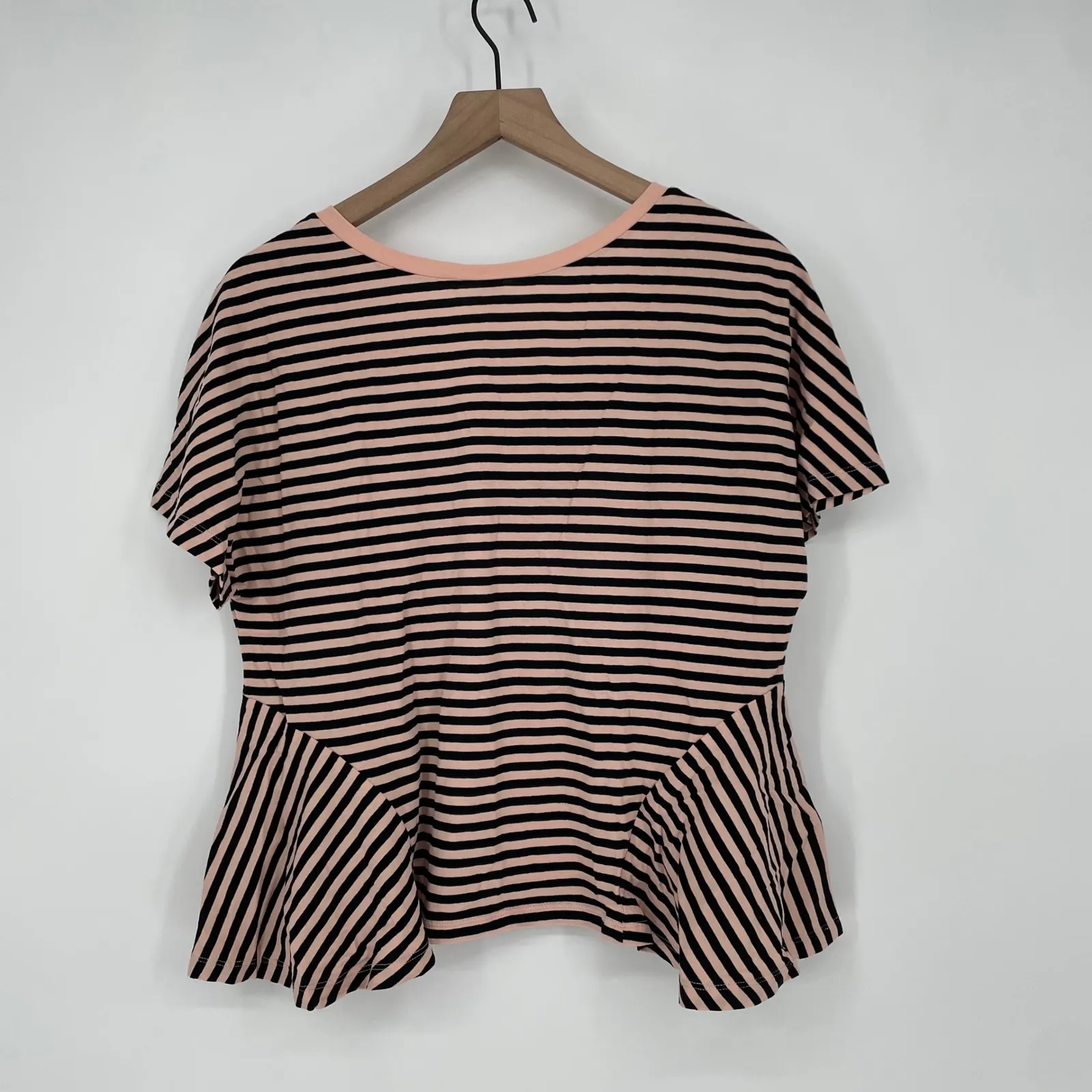 BP. Striped Peplum V Neck T Shirt Top Pink Black Womens Size S - Image 5