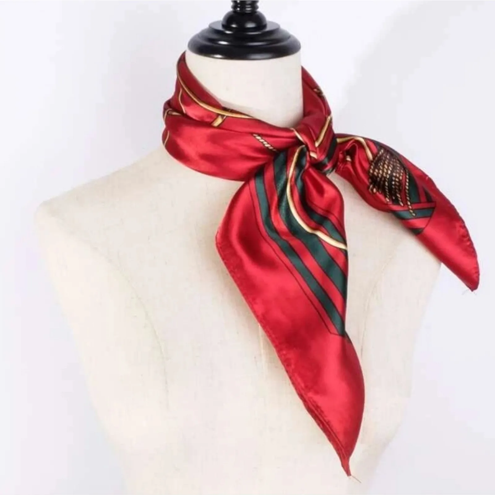 Chain Scarf Vintage Style Horse Satin Head Red Scarf Bandana - Image 8