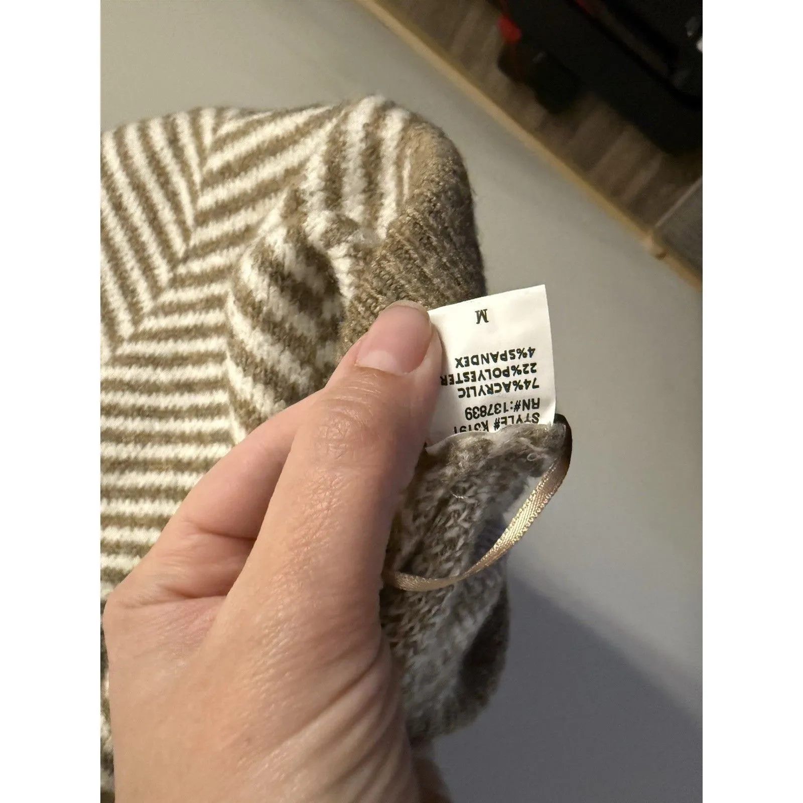 Debut Beige Tan Herringbone Women's Cropped Knit Sweater Vest M Cottage‎ Core - Image 4